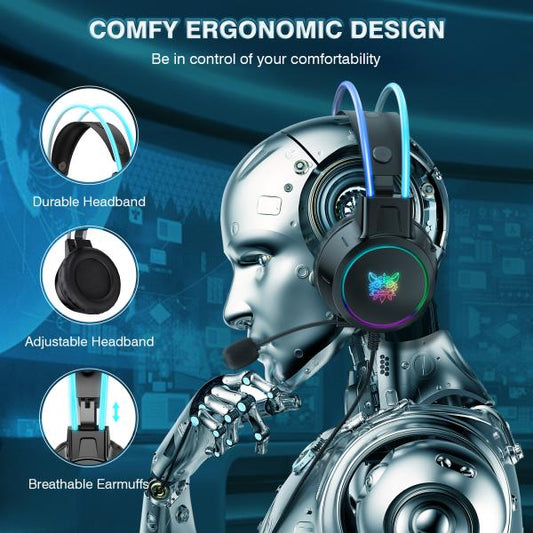 Onikuma-x15 Pro RGB Head Beam With Mic, 3.5mm Wired Earphones, Durable Stereo Surround, RGB Gaming Headset