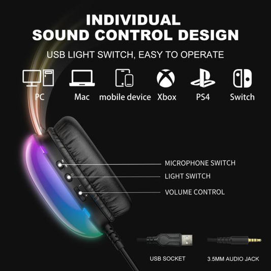 Onikuma-x25 Pro RGB Head Beam With Mic 3.5mm Durable Stereo Surround Gaming Headset Black