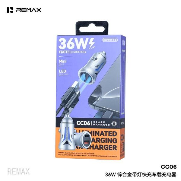 Remax CC06 36W Dual-port Zinc Alloy Fast Car Charger With LED Light