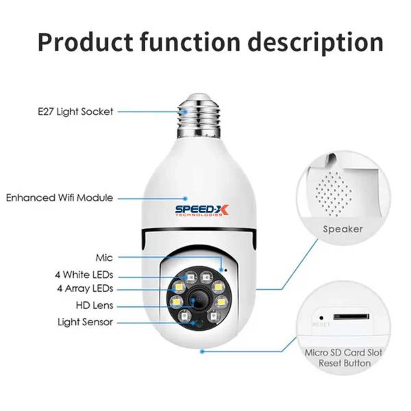 Speed-x Sp-e27 Bulb Camera 1080p Wifi 360 Degree Panoramic Night Visio