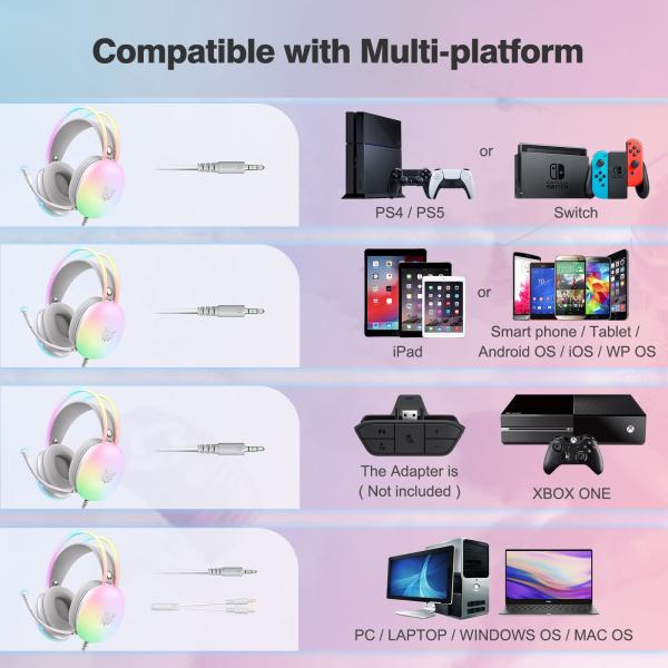 Onikuma-x25 Pro RGB Head Beam With Mic 3.5mm Durable Stereo Surround Gaming Headset White