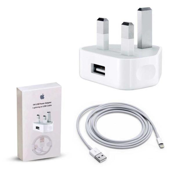Iphone USB 5W Power Adaptor Uk Pin With Lightning To USB Cable