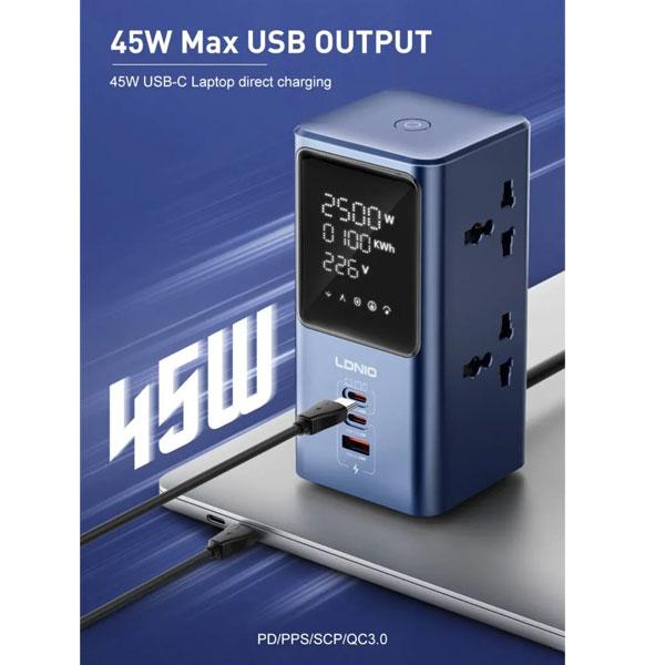 Ldnio SC2 7-in-1 Power Extension With Fast Charging 4 Sockets 2 USB-C + 1 Usb-a
