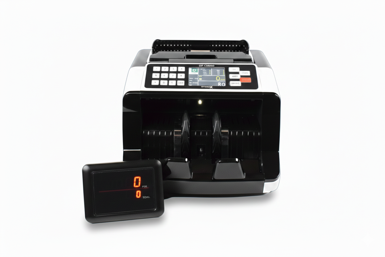 Currency counting machine on a white background