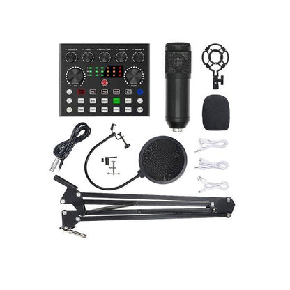 V10 Bm-800 Podcast Condenser Microphone Set With Live Sound Card, Rech
