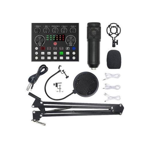 V10 Bm-800 Podcast Condenser Microphone Set With Live Sound Card, Rech