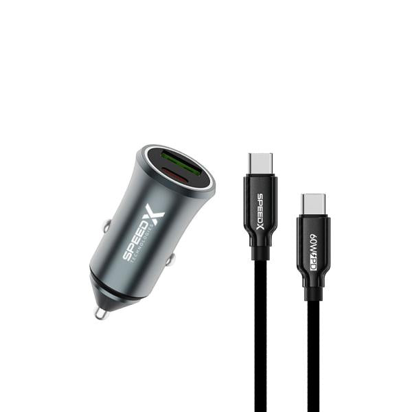 SX-C40 Pro 48W Dual Port Fast Car Charger With USB-C To USB-C Cable