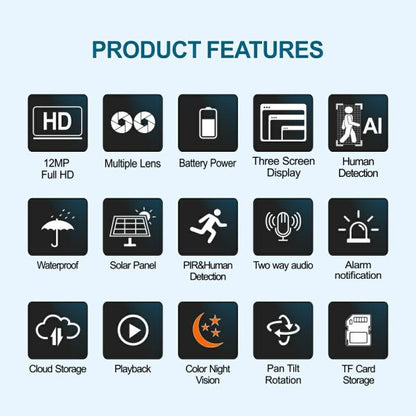 CA-WC013 Solar Outdoor 8MP Dual Lens Camera Pan Tilt Pir Motion Detection With V380 Pro App