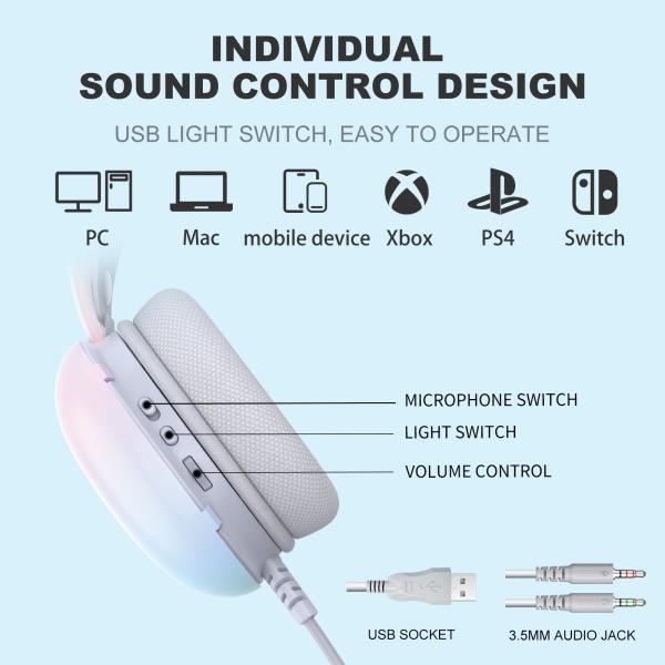 Onikuma-x25 Pro RGB Head Beam With Mic 3.5mm Durable Stereo Surround Gaming Headset White