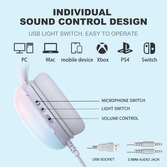 Onikuma-x25 Pro RGB Head Beam With Mic 3.5mm Durable Stereo Surround Gaming Headset White