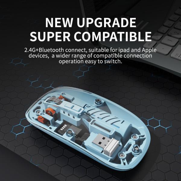 New Transparent M-10A Wireless + Bluetooth Dual Mode Rechargeable Mouse