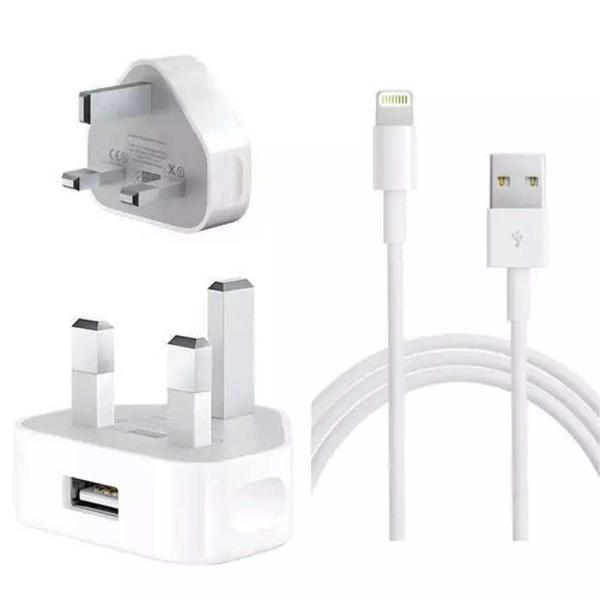 Iphone USB 5W Power Adaptor Uk Pin With Lightning To USB Cable