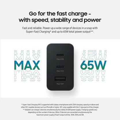 65w Samsung Us Pin Pd Power Adaptor Trio Usb C X 2ports,usb-a Port