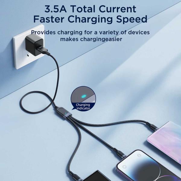 Joyroom S-1T3018A18 Multi-use 3.5a Usb-a To Lightning+type-c+micro 3-in-1 Data Cable1 2m-black