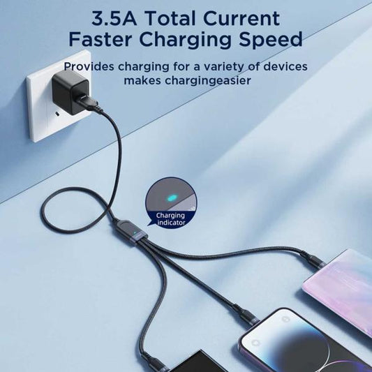 Joyroom S-1T3018A18 Multi-use 3.5a Usb-a To Lightning+type-c+micro 3-in-1 Data Cable1 2m-black