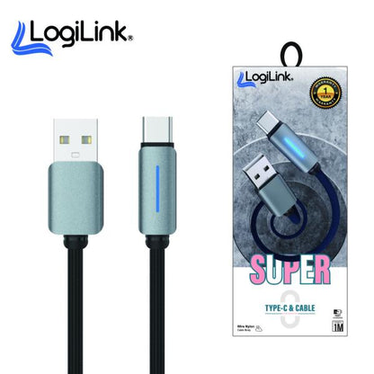 Logilink USB To Type C Nylon Fast Charging Data Cable With Light 1m (1 Year Warranty)