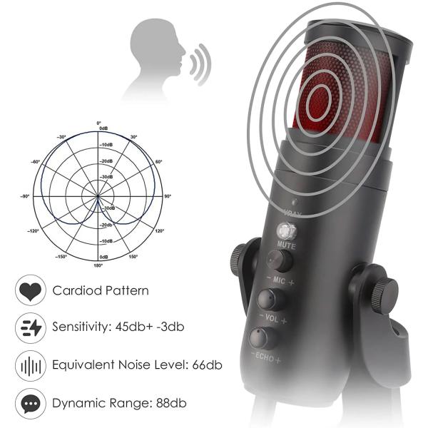 Jmary MC-PW9 RGB Professional USB Microphone For Podcasting With Noise Reduction