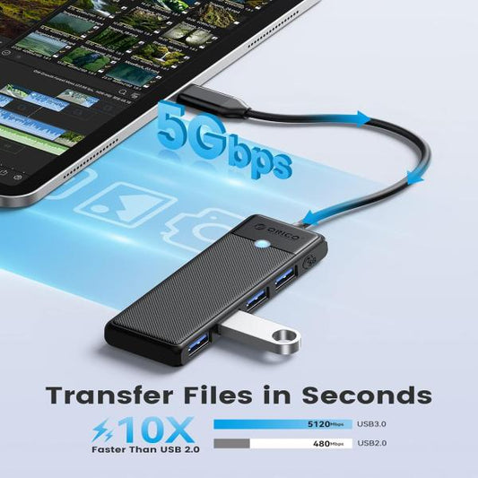 Orico Type-C To USB Hub 3.0 4 Ports Papw4a-c3-015-bk-ep Black Color