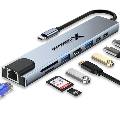 Speedx (sp-tc801) 8 In 1 Multi-port Type C 4k Hdmi Usb 3.0 Converter G