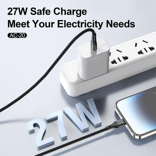 Aspor AC-20 27W Type-C To Lightning Fast Charging Nylon Braided Data Cable 1.2m