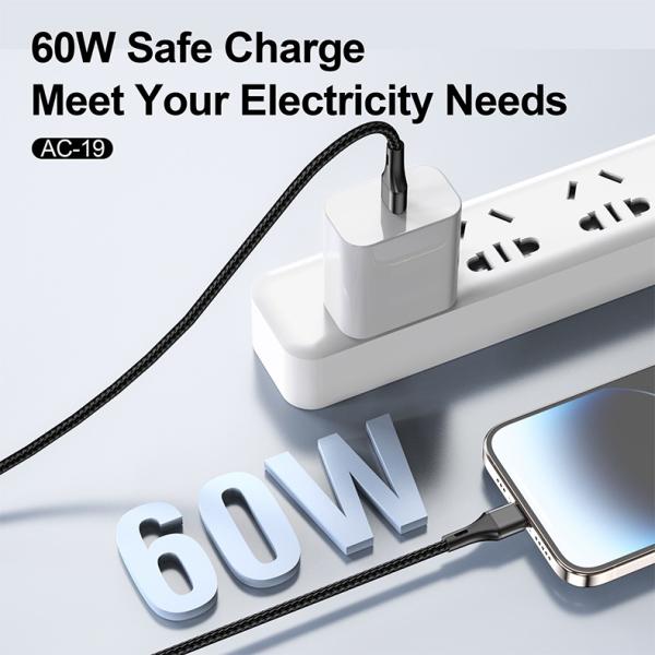 Aspor AC-19 60W Type-C To Type-C Fast Charging Data Cable 1m