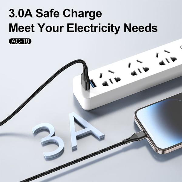 Aspor AC-18 USB To Type-C 3a Super Fast Charging Nylon Braided Cable 1m