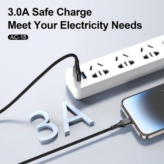 Aspor AC-18 USB To Type-C 3a Super Fast Charging Nylon Braided Cable 1m