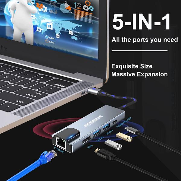 Speedx (sp-tc501) 5 In 1 Multi-port Type C 4k Hdmi Usb 3.0 Converter G