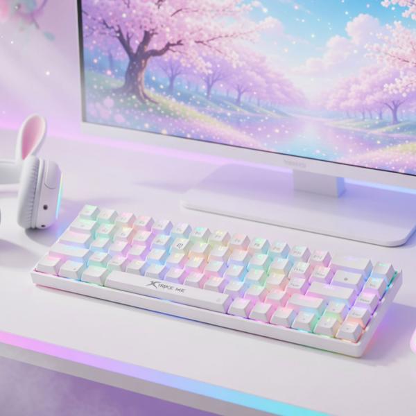 Xtrike Me GK-995W Wh 68 Keys Wireless 2.4g Bt5.2 Tri Mode Gaming Mechanical Keyboard White