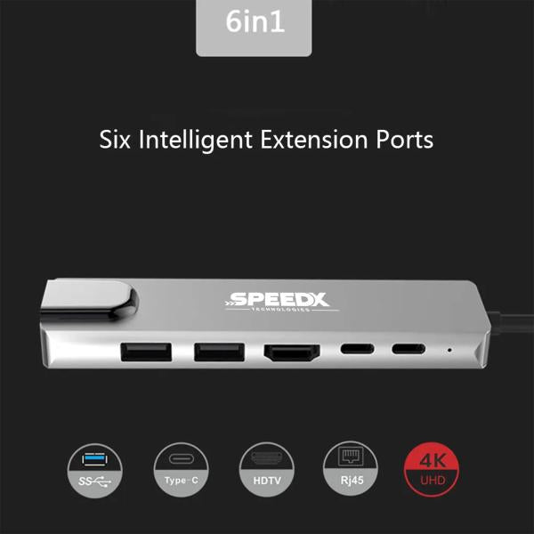 (sp-tc601) 6 In 1 Multi-port Type C 4K HDMI USB 3.0 Converter Good Ic Big Packing