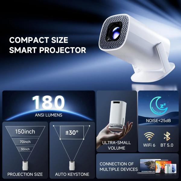 Smart Projector P30 Pro 1080p (180 Ansi) Mini 4K Android 14.0 Dual WiFi 6.0 And Bluetooth 1gb+8gb