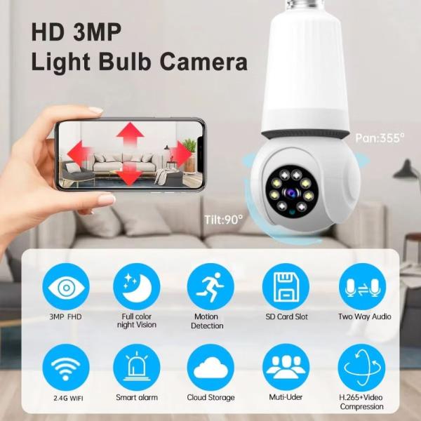 SPE27-LED8 Bulb Camera WiFi Panoramic Night Vision With V380 Pro App