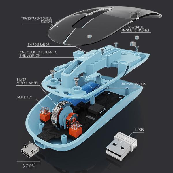 New Transparent M-10A Wireless + Bluetooth Dual Mode Rechargeable Mouse