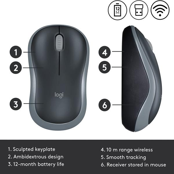 Logitech M185 Wireless Mouse, 2.4ghz With Usb Mini Receiver