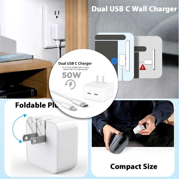 Iphone 14 Pro 2 Pin (us Pin) 50W Usb-c+c Power Adapter With USB-C To Lightining Cable