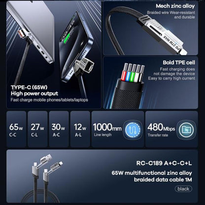 Remax RC-C189 65W 4 In 1 Multi Functional Data Cable Black