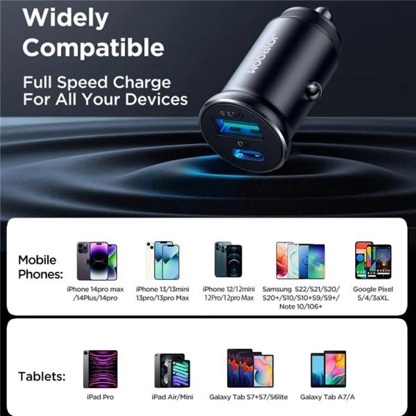 Joyroom CCN05 Mini 30W USB + Type-C Fast Charging (pd+qc3.0) Car Charger