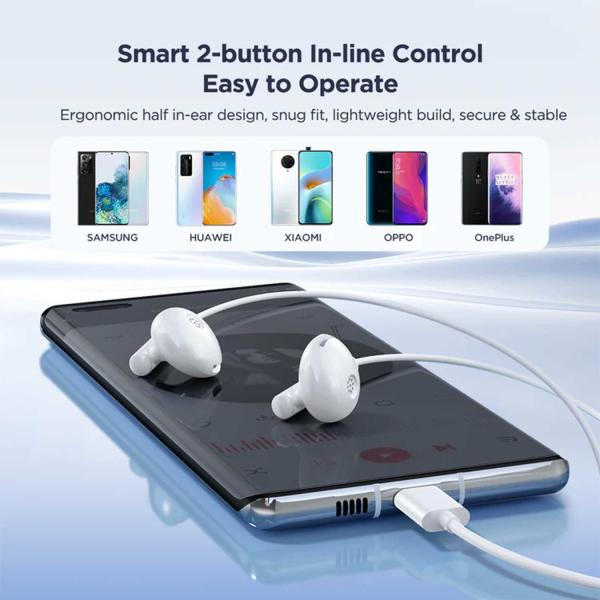 Joyroom-ec05 Type-C Series Half In-ear Wired Earphones-white