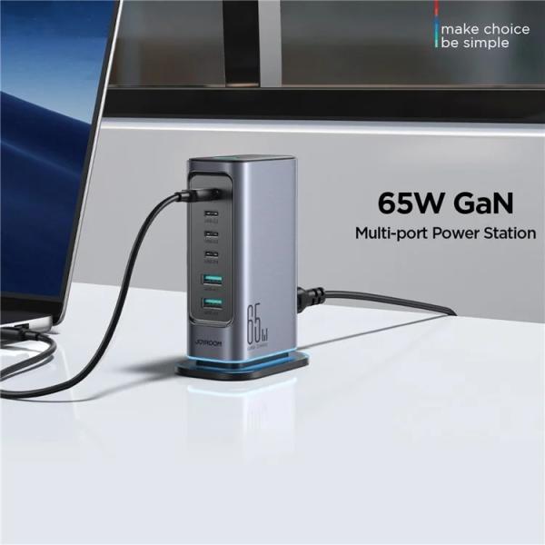 Joyroom TCM02 65W 6 Port EU Plug USB Desktop Charger GaN Fast Charging Station Hub
