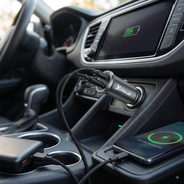 SX-C40 Pro 48W Dual Port Fast Car Charger With USB-C To USB-C Cable