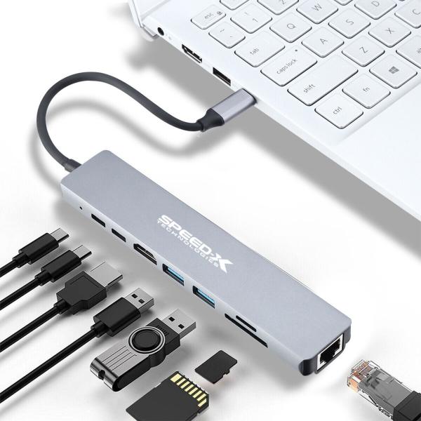 Speedx (sp-tc801) 8 In 1 Multi-port Type C 4k Hdmi Usb 3.0 Converter G