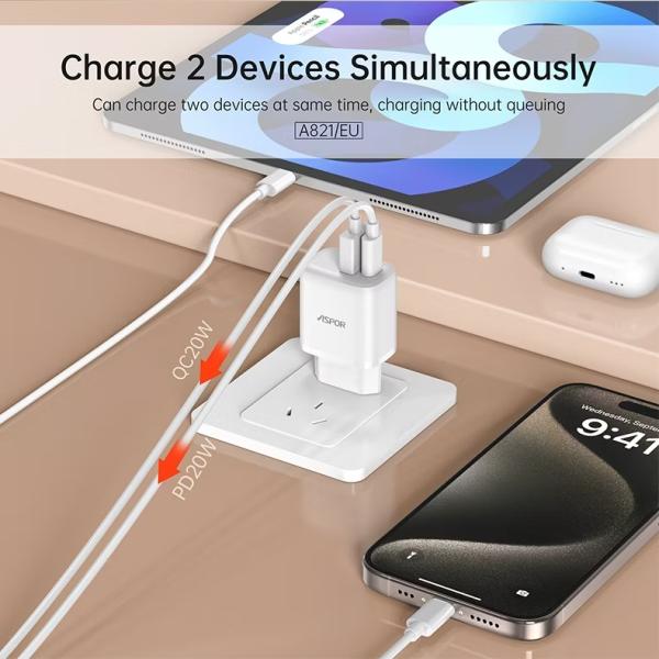Aspor A821EU 20W PD & QC Dual-port Fast Charger (eu Plug)