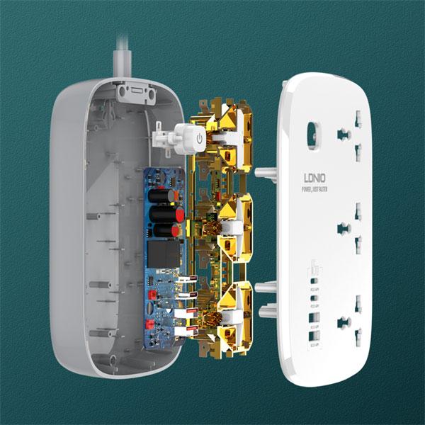 Ldnio SC3416 65W GaN Fast Charging 3250W Power Extension 3 Sockets 2 USB-C + 2 Usb-a