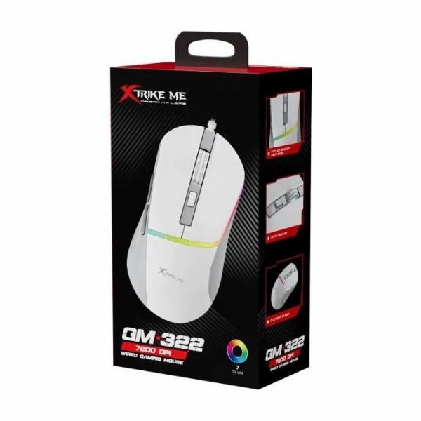 Xtrike Me GM-322 Wired Gaming Mouse 7200 DPI RGB Backlight Ergonomic Design White