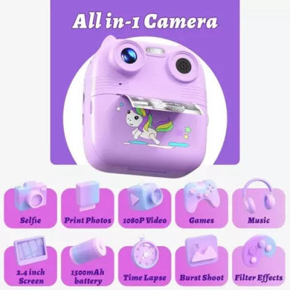 D8S Childrens Time Front/back Rear HD Digital Thermal Print Camera 1080p 48MP Purple