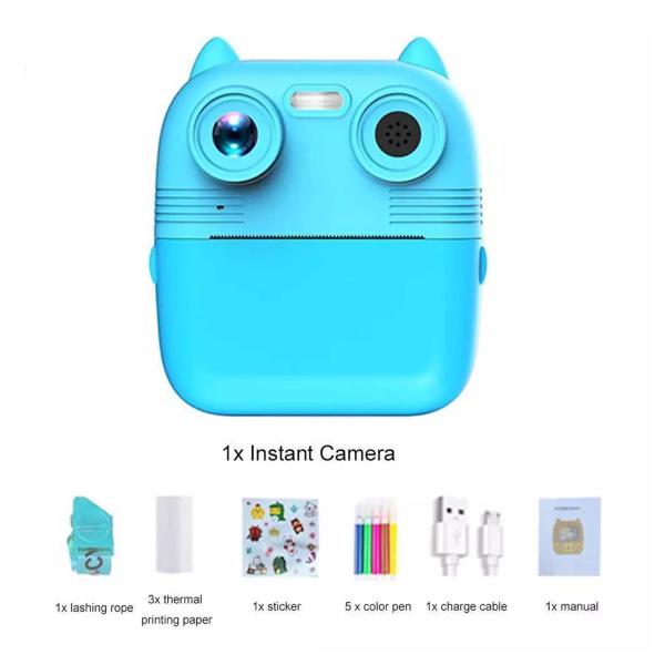 D8S Childrens Time Front/back Rear HD Digital Thermal Print Camera 1080p 48MP Blue