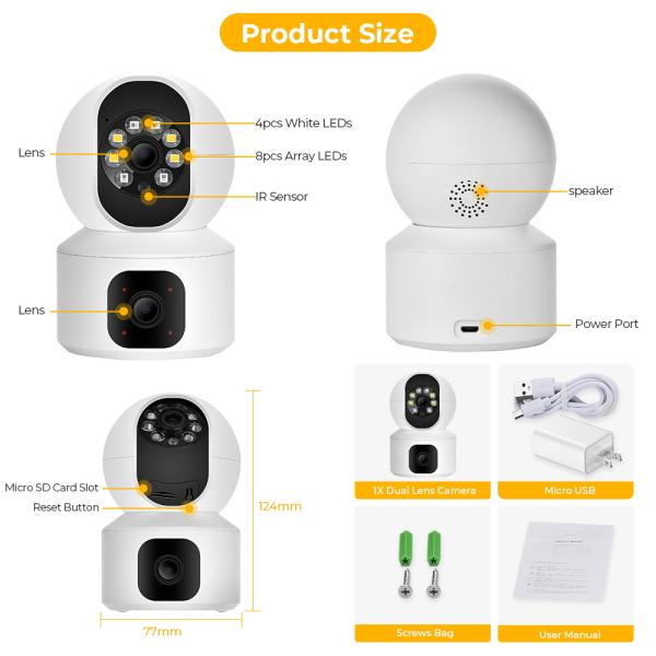N9-2 HD Smart 4MP 2+2 WiFi Double Lens Auto-tracking Tow Way Audio IR Night Vision Camera