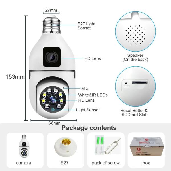 Speed-x Sp-e28-2 Dual Lens Bulb Camera 1080p Wifi Panoramic Night Visi