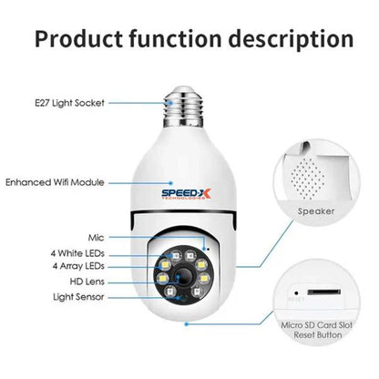 Speed-x Sp-e27 Bulb Camera 1080p Wifi 360 Degree Panoramic Night Visio
