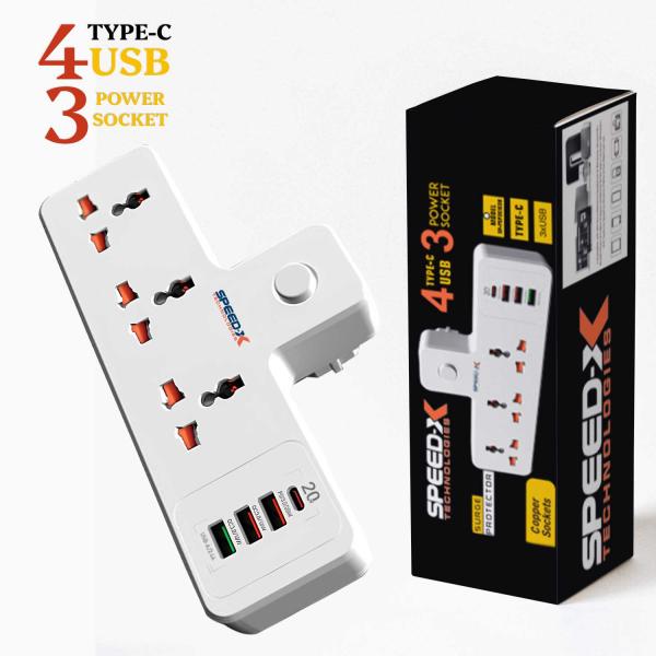 New 304puc Premium Portable Power Strip 3socket+3usb+1type-c Port
